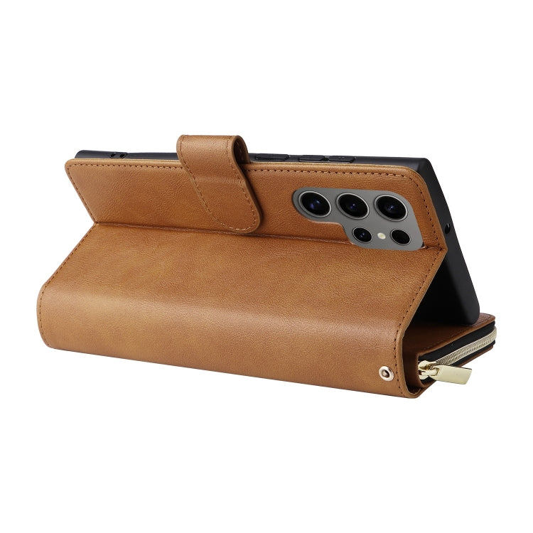 For Galaxy S25 Ultra 5G 9-Card Slots Zipper Wallet Bag Leather Phone Case