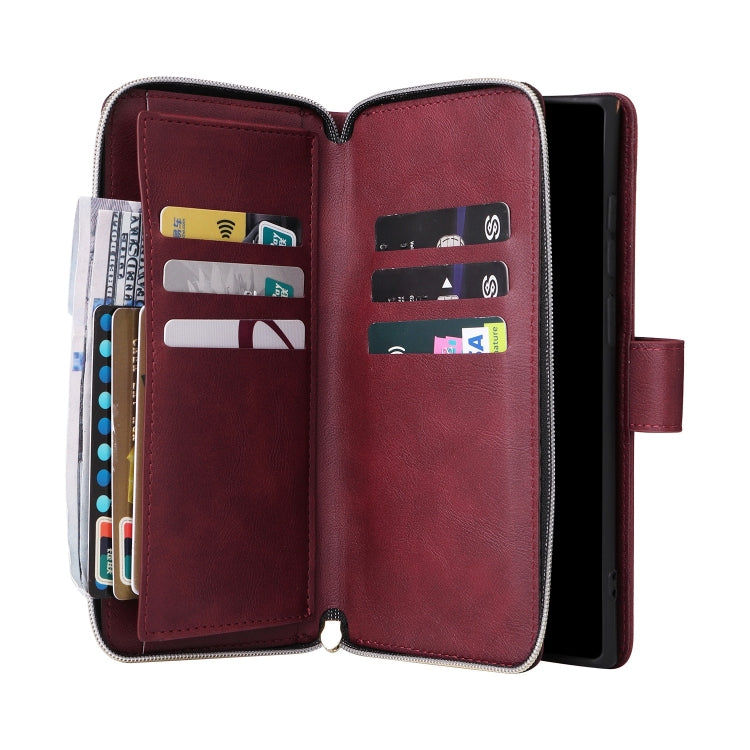 For Galaxy S25 Ultra 5G 9-Card Slots Zipper Wallet Bag Leather Phone Case
