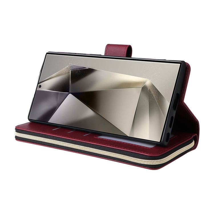 For Galaxy S25 Ultra 5G 9-Card Slots Zipper Wallet Bag Leather Phone Case
