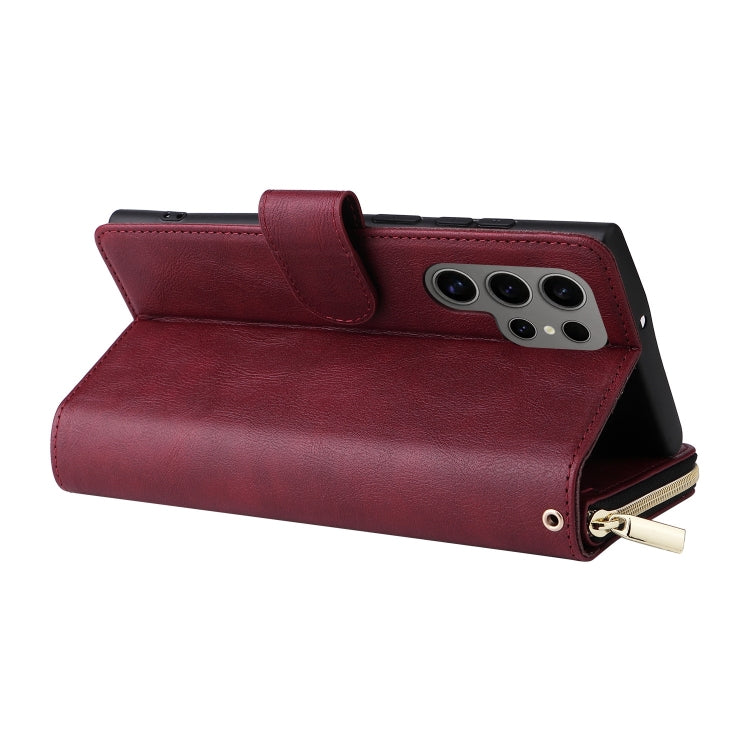 For Galaxy S25 Ultra 5G 9-Card Slots Zipper Wallet Bag Leather Phone Case