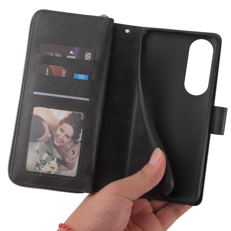 For Galaxy S25 Edge 5G 9-Card Slots Zipper Wallet Bag Leather Phone Case