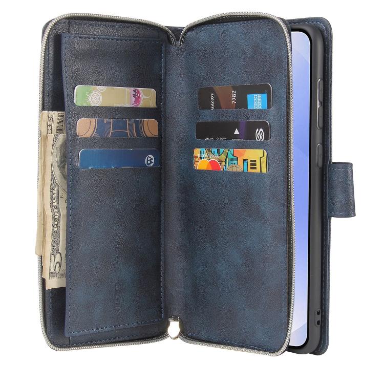 For Galaxy S25 Edge 5G 9-Card Slots Zipper Wallet Bag Leather Phone Case