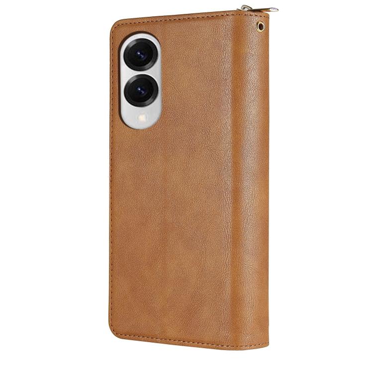 For Galaxy S25 Edge 5G 9-Card Slots Zipper Wallet Bag Leather Phone Case