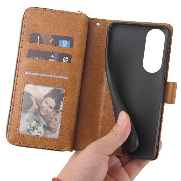 For Galaxy S25 Edge 5G 9-Card Slots Zipper Wallet Bag Leather Phone Case