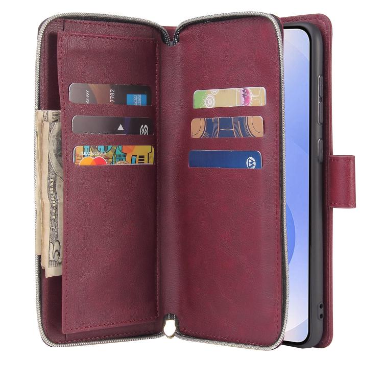 For Galaxy S25 Edge 5G 9-Card Slots Zipper Wallet Bag Leather Phone Case