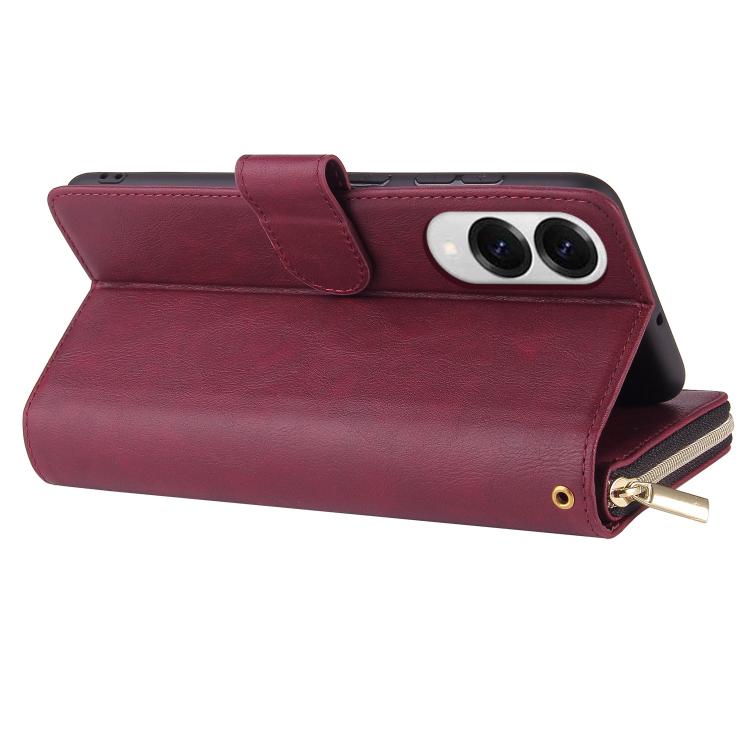 For Galaxy S25 Edge 5G 9-Card Slots Zipper Wallet Bag Leather Phone Case