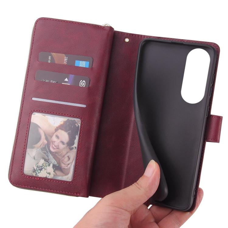 For Galaxy S25 Edge 5G 9-Card Slots Zipper Wallet Bag Leather Phone Case
