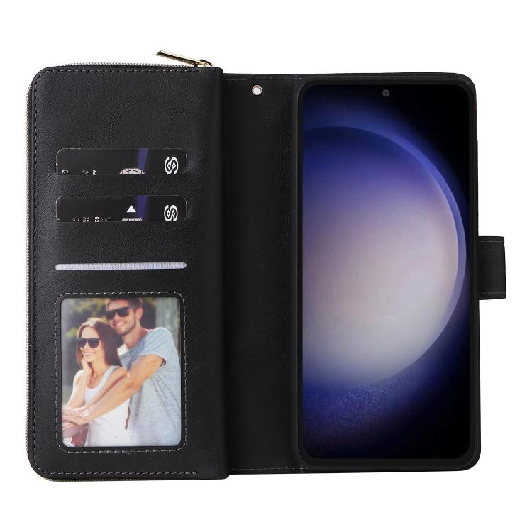 For Galaxy S25 FE 5G 9-Card Slots Zipper Wallet Bag Leather Phone Case