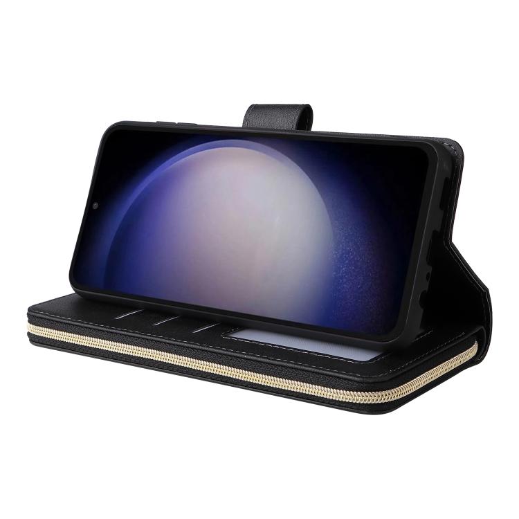 For Galaxy S25 FE 5G 9-Card Slots Zipper Wallet Bag Leather Phone Case