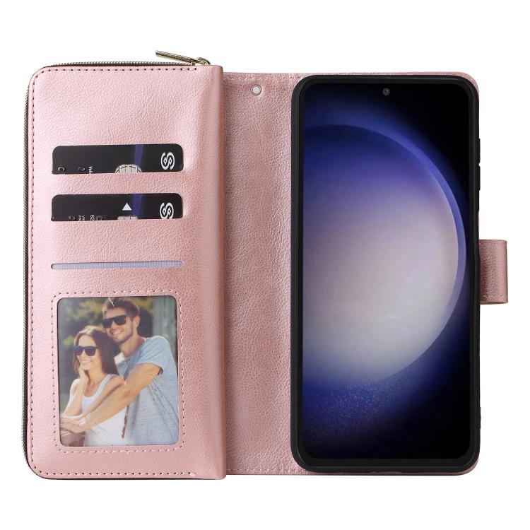 For Galaxy S25 FE 5G 9-Card Slots Zipper Wallet Bag Leather Phone Case