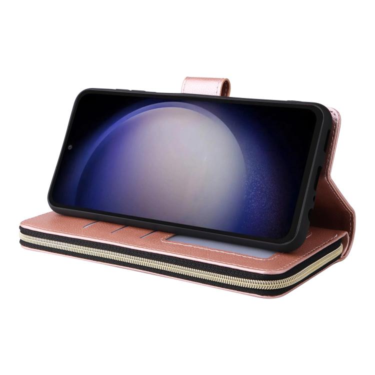 For Galaxy S25 FE 5G 9-Card Slots Zipper Wallet Bag Leather Phone Case