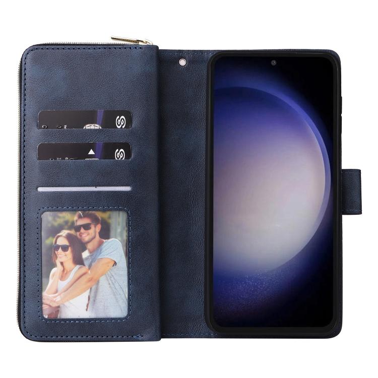 For Galaxy S25 FE 5G 9-Card Slots Zipper Wallet Bag Leather Phone Case
