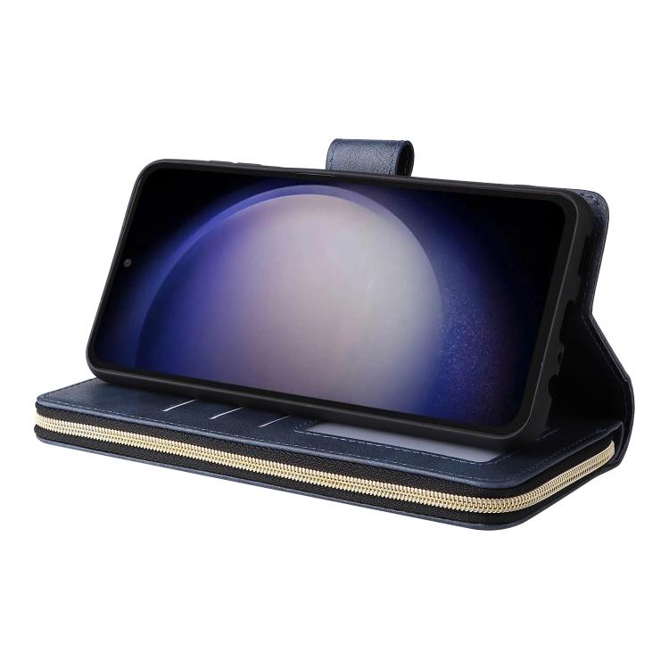 For Galaxy S25 FE 5G 9-Card Slots Zipper Wallet Bag Leather Phone Case