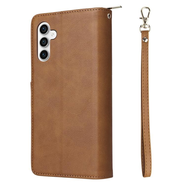 For Galaxy S25 FE 5G 9-Card Slots Zipper Wallet Bag Leather Phone Case