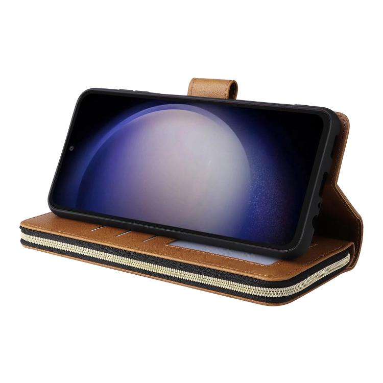 For Galaxy S25 FE 5G 9-Card Slots Zipper Wallet Bag Leather Phone Case