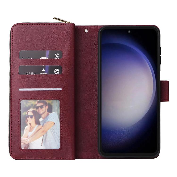 For Galaxy S25 FE 5G 9-Card Slots Zipper Wallet Bag Leather Phone Case