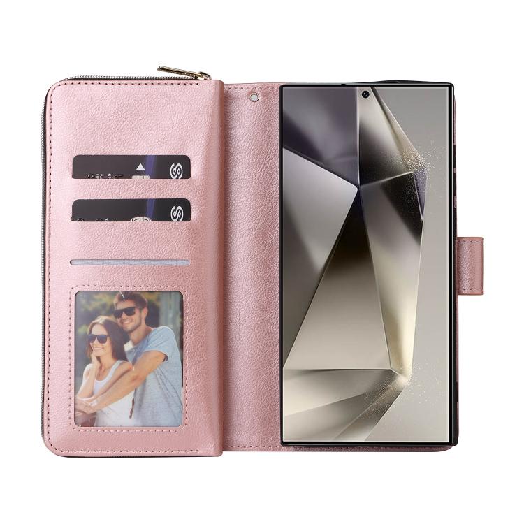 For Galaxy S26 Ultra 5G 9-Card Slots Zipper Wallet Bag Leather Phone Case