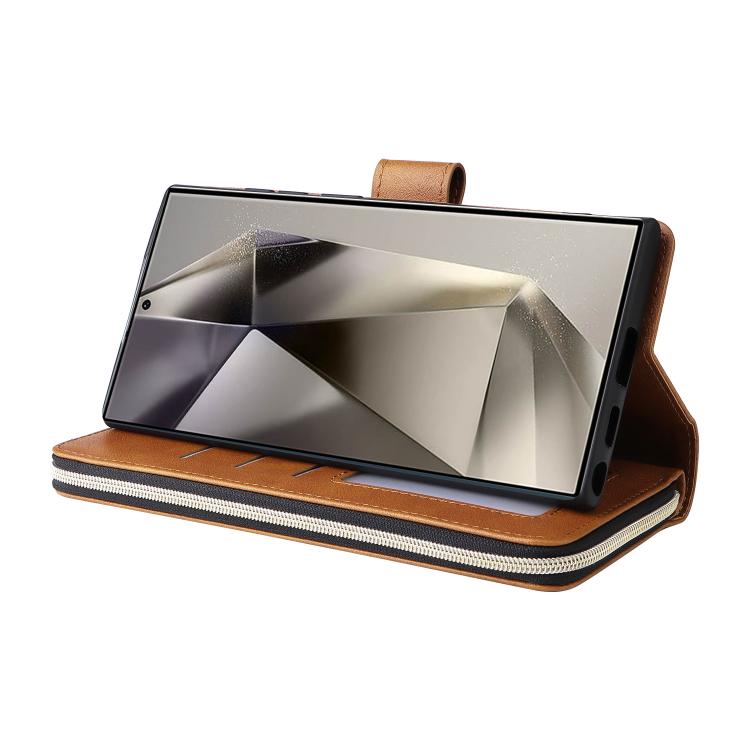 For Galaxy S26 Ultra 5G 9-Card Slots Zipper Wallet Bag Leather Phone Case