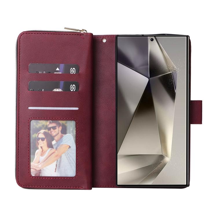 For Galaxy S26 Ultra 5G 9-Card Slots Zipper Wallet Bag Leather Phone Case