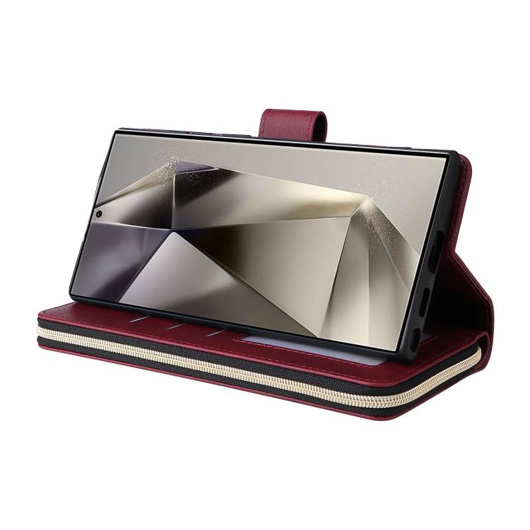 For Galaxy S26 Ultra 5G 9-Card Slots Zipper Wallet Bag Leather Phone Case