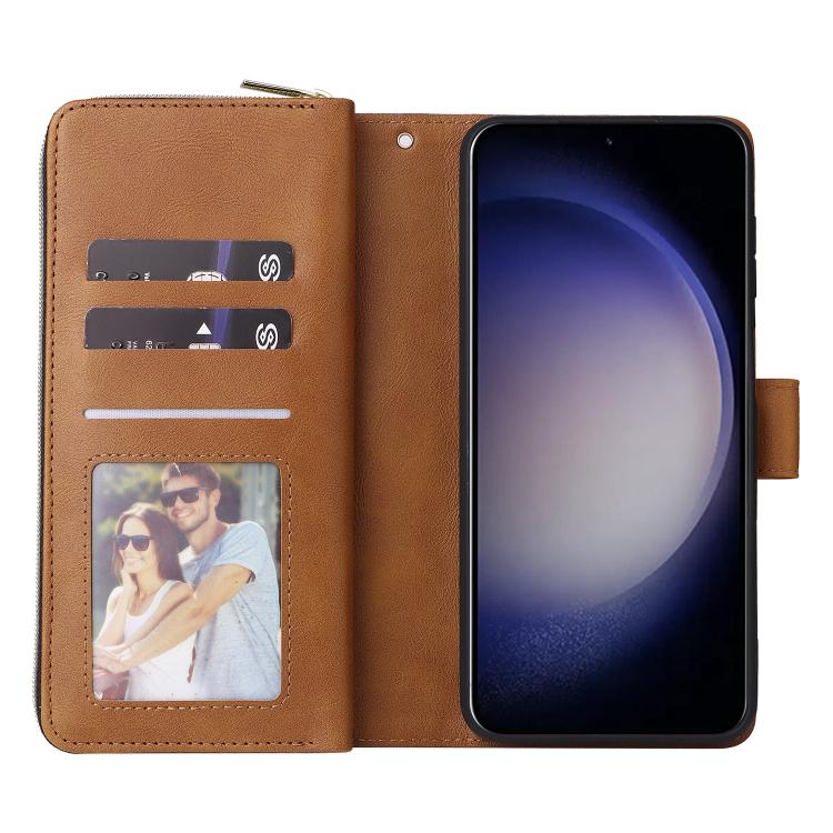 For Galaxy S26 5G 9-Card Slots Zipper Wallet Bag Leather Phone Case