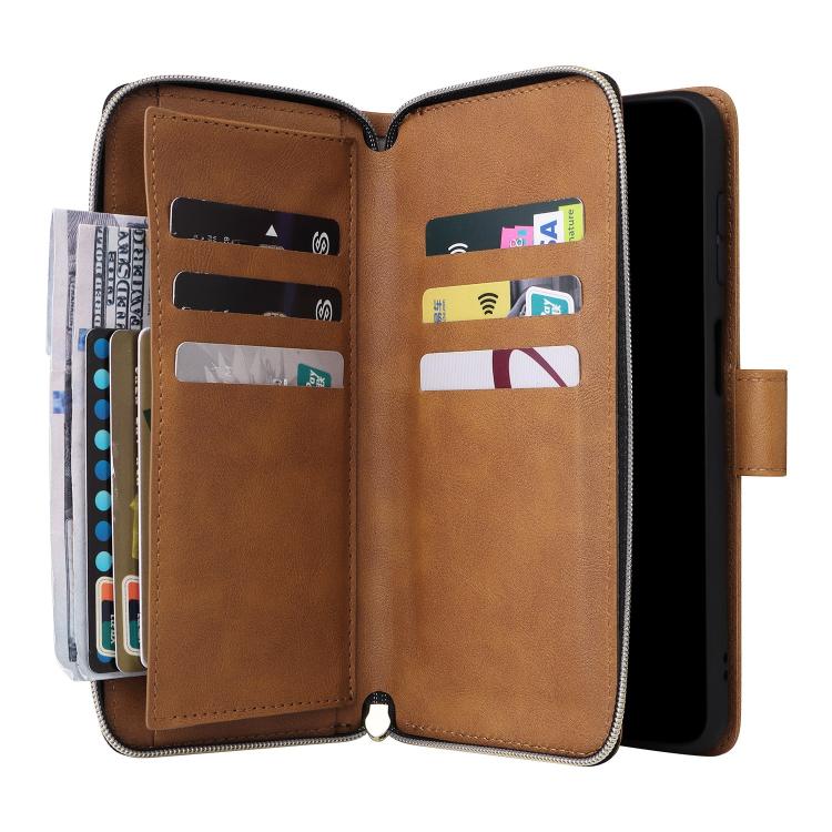 For Galaxy S26 5G 9-Card Slots Zipper Wallet Bag Leather Phone Case
