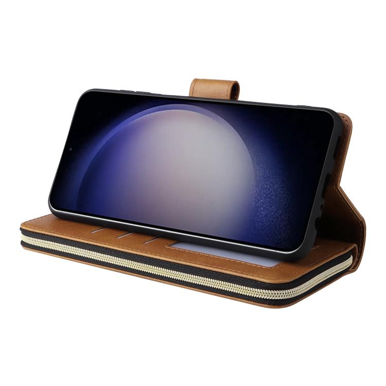For Galaxy S26 5G 9-Card Slots Zipper Wallet Bag Leather Phone Case