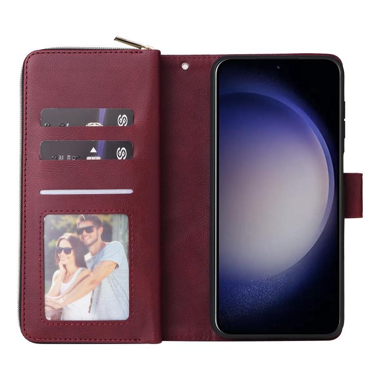 For Galaxy S26 5G 9-Card Slots Zipper Wallet Bag Leather Phone Case