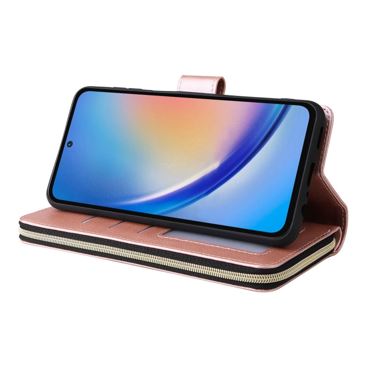 For Galaxy A35 5G 9-Card Slots Zipper Wallet Bag Leather Phone Case