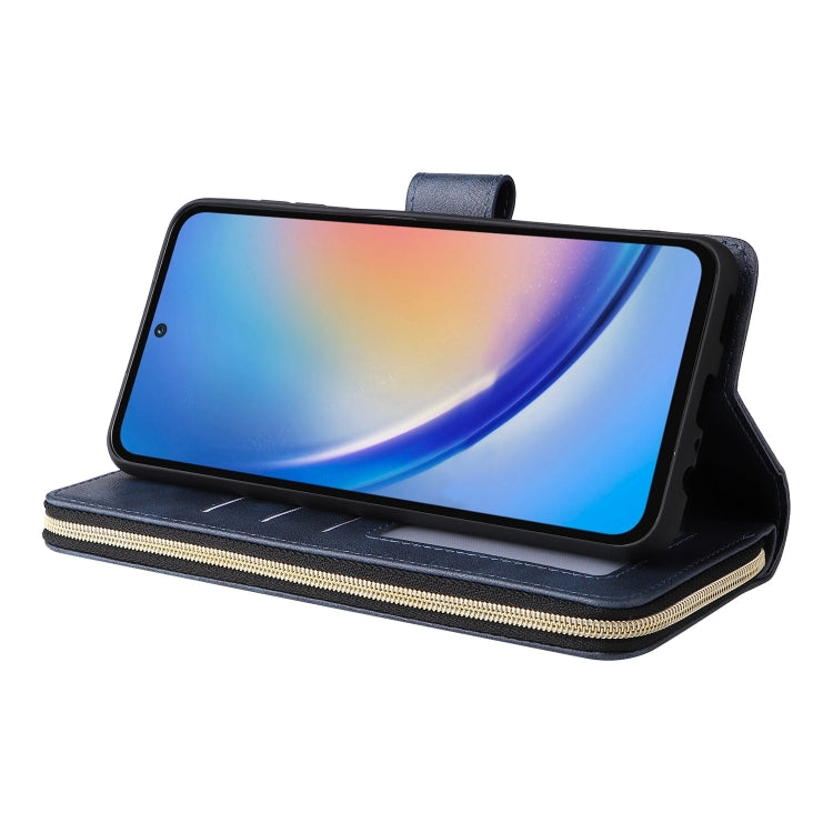 For Galaxy A35 5G 9-Card Slots Zipper Wallet Bag Leather Phone Case