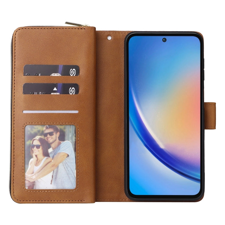 For Galaxy A35 5G 9-Card Slots Zipper Wallet Bag Leather Phone Case