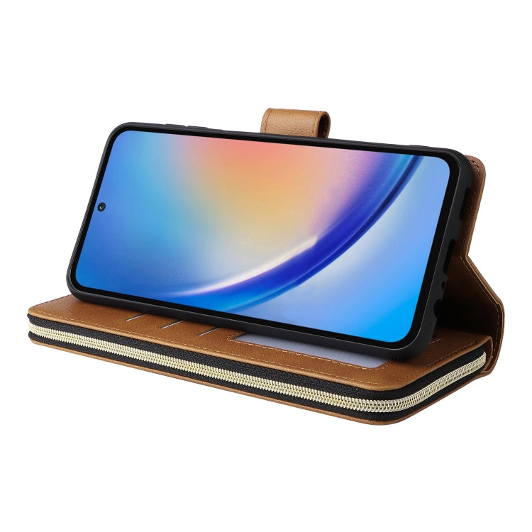 For Galaxy A35 5G 9-Card Slots Zipper Wallet Bag Leather Phone Case