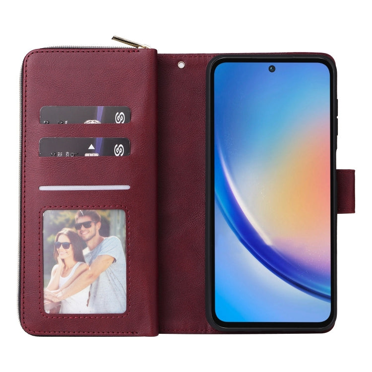 For Galaxy A35 5G 9-Card Slots Zipper Wallet Bag Leather Phone Case