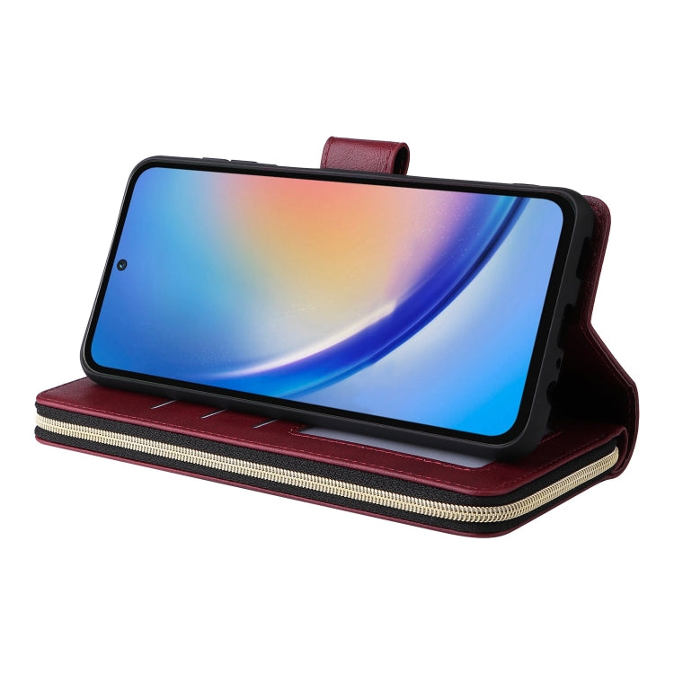 For Galaxy A35 5G 9-Card Slots Zipper Wallet Bag Leather Phone Case