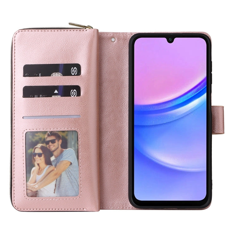 For Galaxy A16 5G 9-Card Slots Zipper Wallet Bag Leather Phone Case