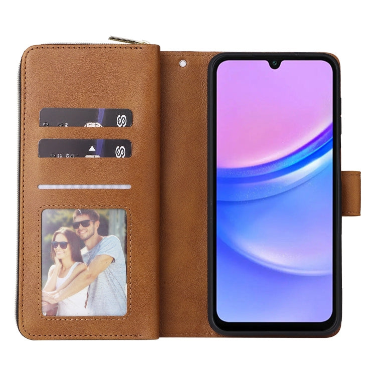 For Galaxy A16 5G 9-Card Slots Zipper Wallet Bag Leather Phone Case