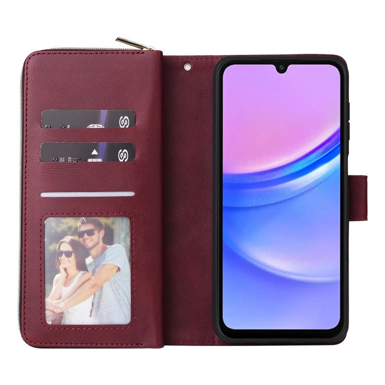 For Galaxy A16 5G 9-Card Slots Zipper Wallet Bag Leather Phone Case