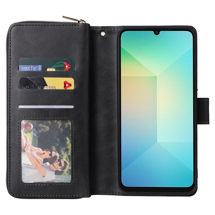 For Galaxy A06 4G / 5G 9-Card Slots Zipper Wallet Bag Leather Phone Case