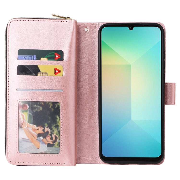 For Galaxy A06 4G / 5G 9-Card Slots Zipper Wallet Bag Leather Phone Case