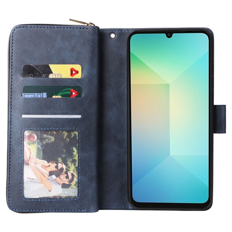 For Galaxy A06 4G / 5G 9-Card Slots Zipper Wallet Bag Leather Phone Case