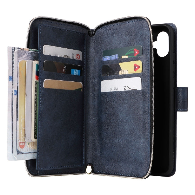 For Galaxy A06 4G / 5G 9-Card Slots Zipper Wallet Bag Leather Phone Case