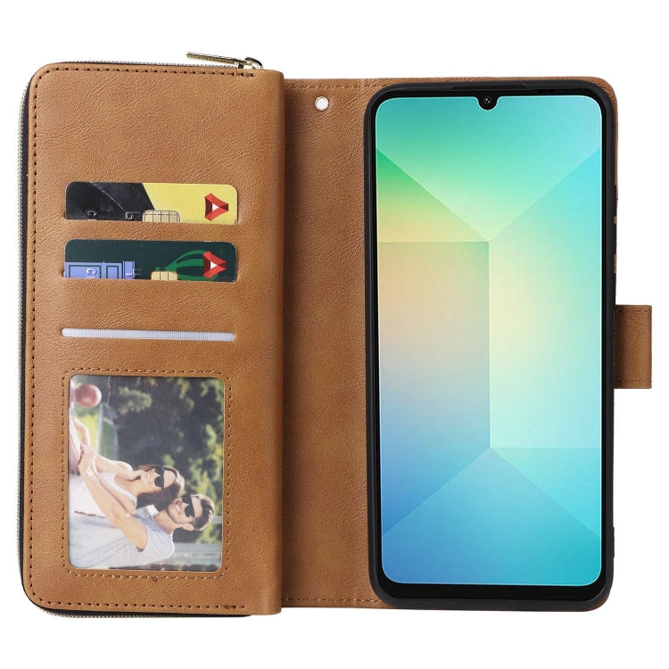 For Galaxy A06 4G / 5G 9-Card Slots Zipper Wallet Bag Leather Phone Case