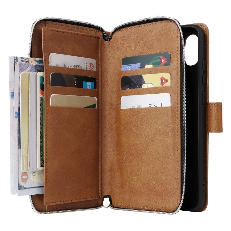 For Galaxy A06 4G / 5G 9-Card Slots Zipper Wallet Bag Leather Phone Case