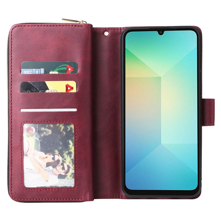 For Galaxy A06 4G / 5G 9-Card Slots Zipper Wallet Bag Leather Phone Case