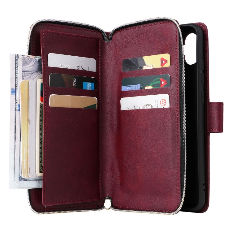 For Galaxy A06 4G / 5G 9-Card Slots Zipper Wallet Bag Leather Phone Case