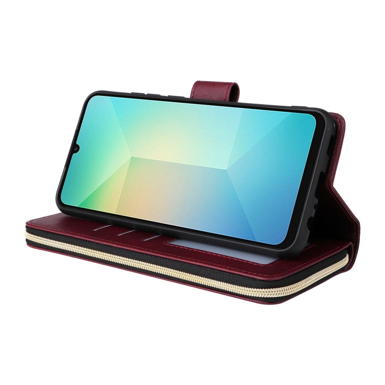 For Galaxy A06 4G / 5G 9-Card Slots Zipper Wallet Bag Leather Phone Case