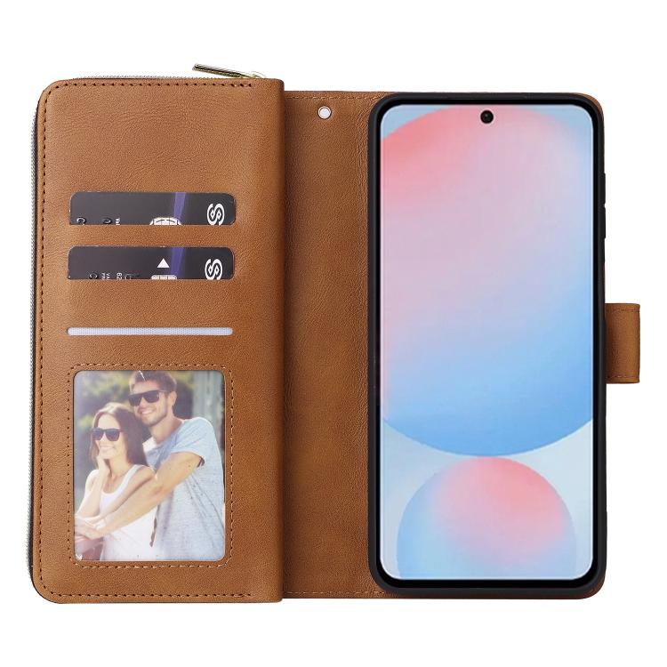 For Galaxy A56 5G 9-Card Slots Zipper Wallet Bag Leather Phone Case