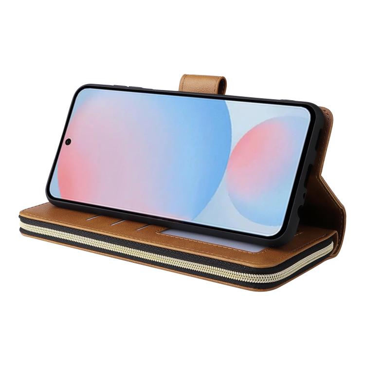 For Galaxy A56 5G 9-Card Slots Zipper Wallet Bag Leather Phone Case