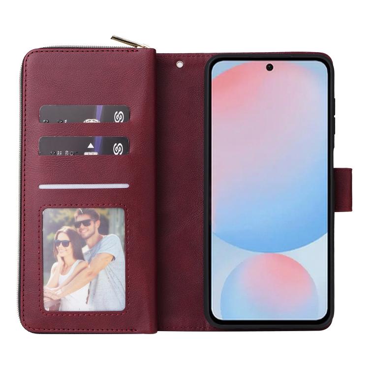 For Galaxy A56 5G 9-Card Slots Zipper Wallet Bag Leather Phone Case