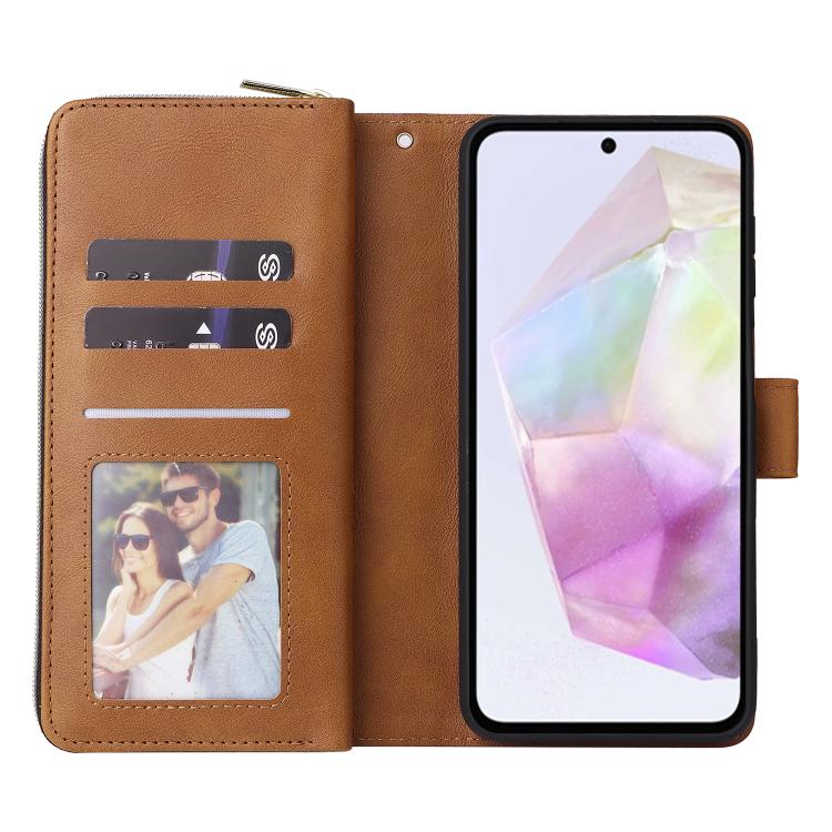 For Galaxy A17 5G 9-Card Slots Zipper Wallet Bag Leather Phone Case
